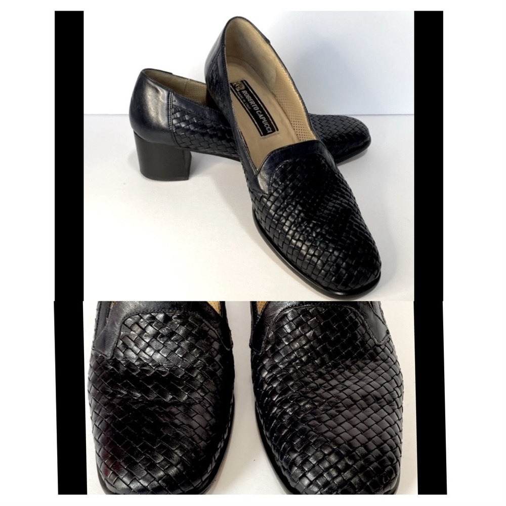 ROBERTO CAPUCCI Black Leather Designer Heels!!!  Made in Italy 🇮🇹